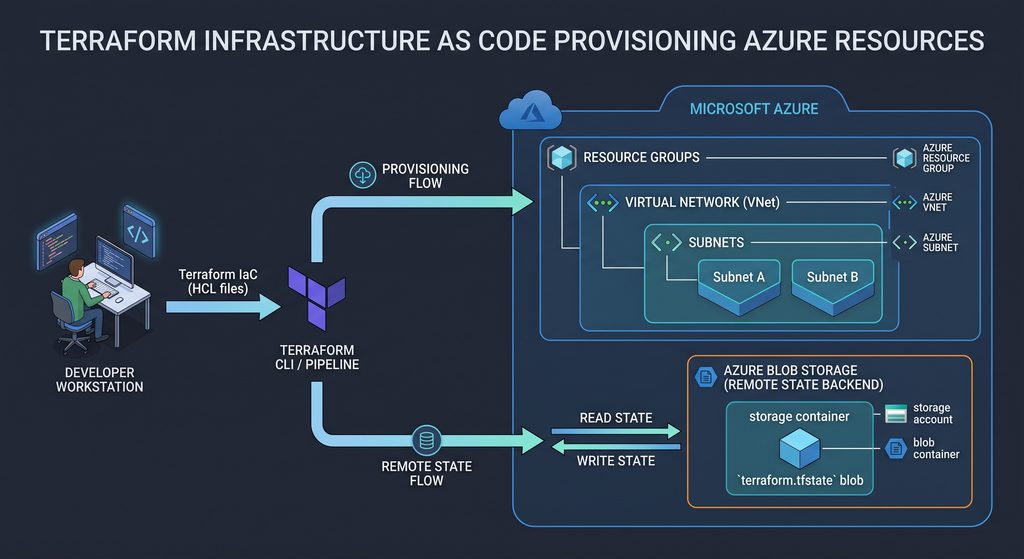 Terraform on Azure architecture diagram provisioning virtual networks