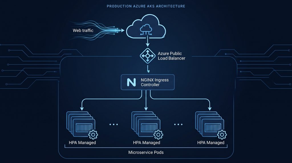 Production Azure AKS architecture with NGINX Ingress and Horizontal Pod Autoscaling